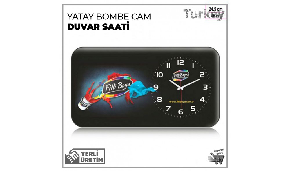 Yatay Bombe Cam Duvar Saati